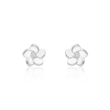 Silver Cubic Zirconia Flower Stud Earrings