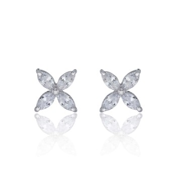 Silver Marquise Cubic Zirconia Flower Earrings