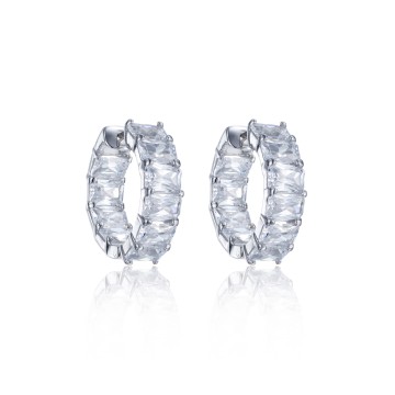 Silver Emerald Cut Cubic Zirconia Earrings