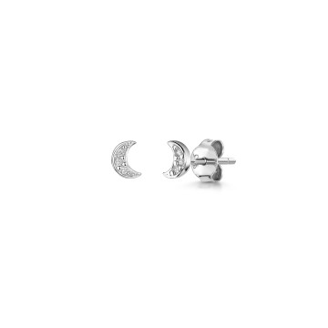 Silver Cubic Zirconia Moon Stud Earrings