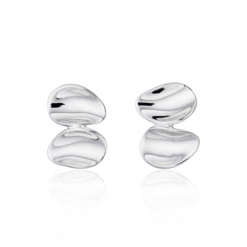 Silver Concave Pebble Stud Earrings