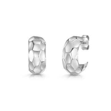 Silver Textured Open Hoop Earrings