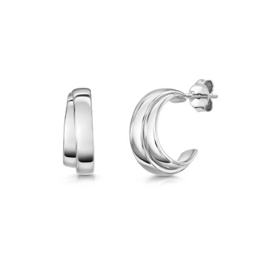 Silver Double Row Open Hoop Earrings