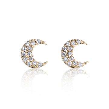 Yellow Gold Plated Cubic Zirconia Mini Moon Stud Earrings
