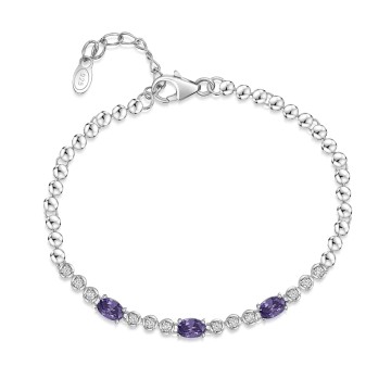 Silver Cubic Zirconia Staggered 3 Stone Bracelet