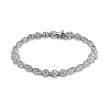 Silver Princess Cut Canary Yellow Crystal And Cubic Zirconia Art Deco Oval Link Bracelet