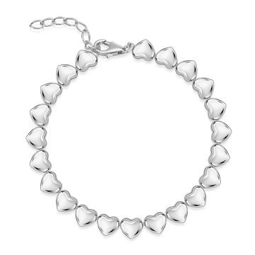 Silver Polished Solid Heart Bracelet
