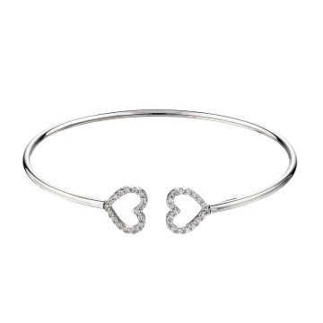 Silver Cubic Zirconia Heart Torque Bangle