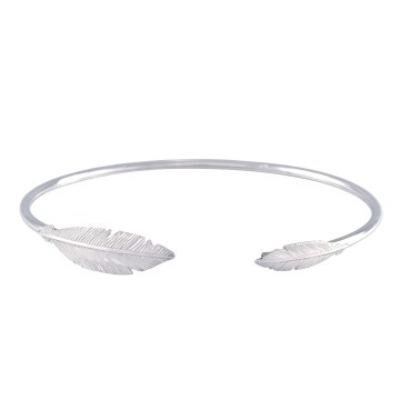 Silver Double Feather Torque Bangle