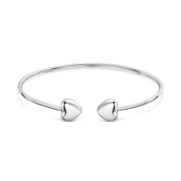 Silver Polished Double Heart Cuff Bangle