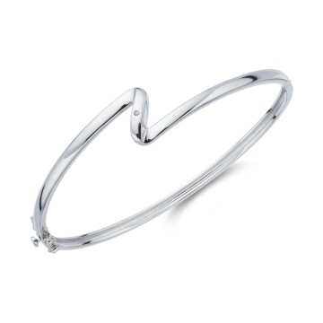 Sterling Silver 0.01ct Diamond Wave Bangle