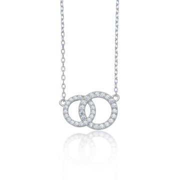 Silver Cubic Zirconia Double Circle Necklace