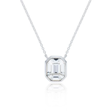 Silver White Cubic Zirconia Octagon Necklace