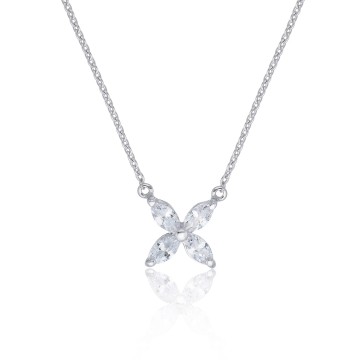 Silver Marquise Cut Cubic Zirconia Flower Necklet