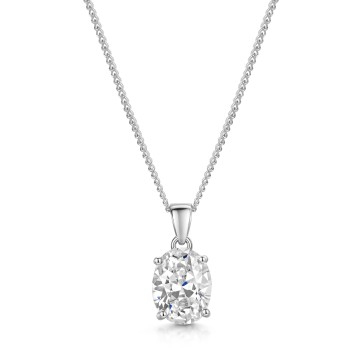 Silver Oval Cut Cubic Zirconia Solitaire Pendant