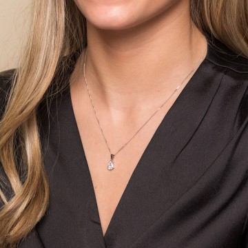 Silver Pear Cubic Zirconia Solitaire Pendant