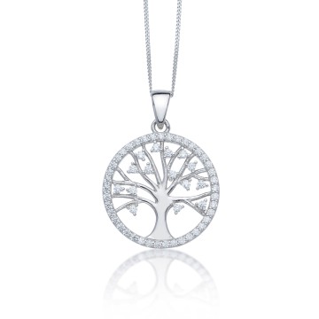 Silver Cubic Zirconia Tree of Life Pendant