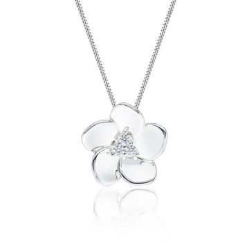 Silver Cubic Zirconia Flower Pendant Necklace