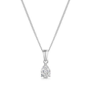 Silver Cubic Zirconia Pear Shape Solitaire Pendant