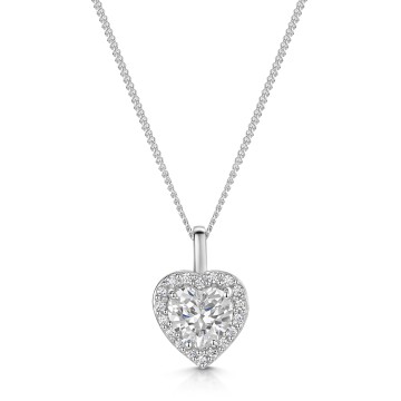 Silver Cubic Zirconia Heart Shaped Halo Pendant