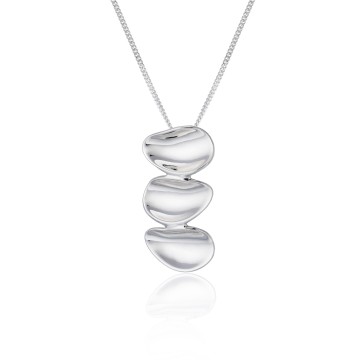 Silver Concave Pebble Drop Pendant