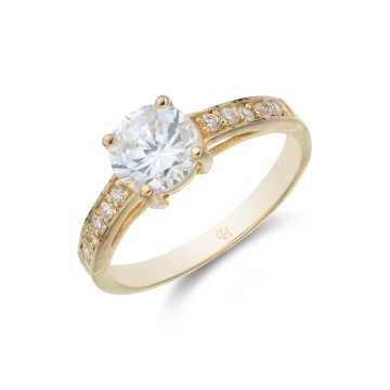 Yellow Gold Plated Cubic Zirconia Solitaire Ring