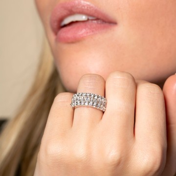 Silver Baguette & Round Brilliant Cubic Zirconia Fancy Band