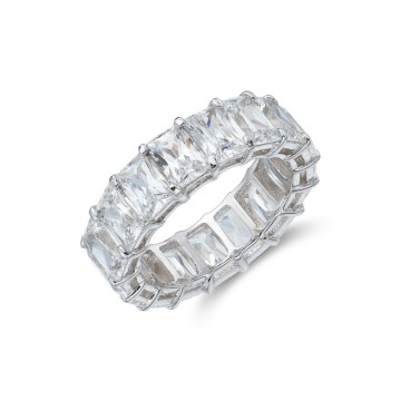Silver Cubic Zirconia Emerald Cut Fancy Band Ring