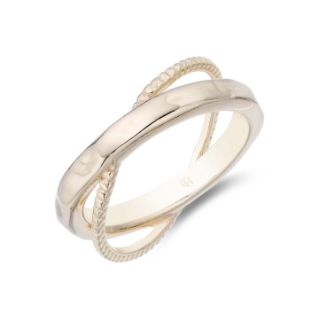 Sterling Silver Yellow Gold Plated Textured Bead Crossover Ring