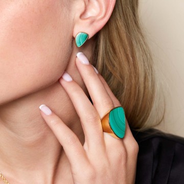 Yellow Gold Plated Malachite Abstract Ring