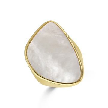 Yellow Gold Plated Mother Of Pearl Abstract Ring