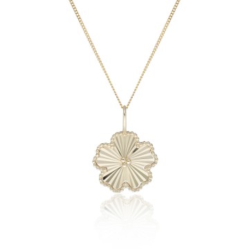 Yellow Gold Plated Textured Flower Pendant Necklace