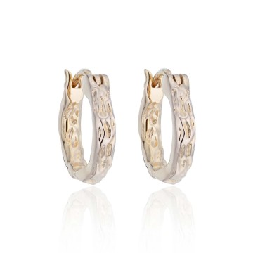 Sterling Silver Yellow Gold Plated Textured Hoop Earrings