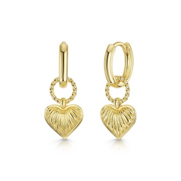 18ct Yellow Gold Vermeil Heart Charm Hoop Earrings
