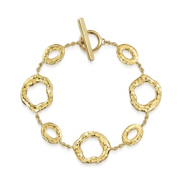 Silver 3 Micron Yellow Gold Plated Hammered Link 19cm Bracelet