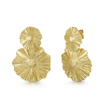 18ct Yellow Gold Vermeil Textured Double Circle Drop Earrings