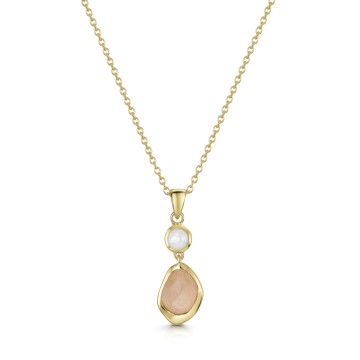 18ct Yellow Gold Vermeil Peach Moonstone & Pearl Pendant