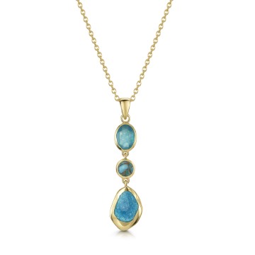 18ct Yellow Gold Vermeil Jade & Turquoise Drop Pendant