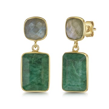 18ct Yellow Gold Vermeil Labradorite & Beryl Emerald Earrings