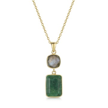 18ct Yellow Gold Vermeil Beryl Emerald & Labradorite Pendant