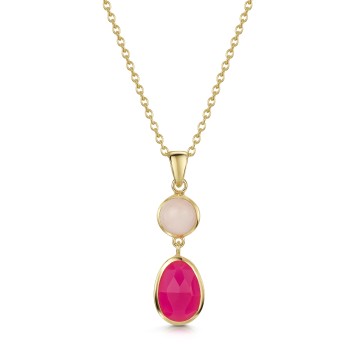18ct Yellow Gold Vermeil Pink Fuchsia & Pink Opal Pendant