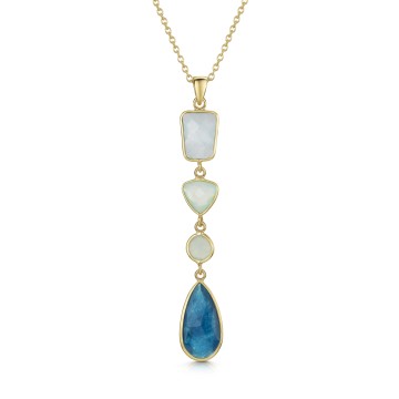 18ct Yellow Gold Vermeil Light Calci Jade, Paraiba Onyx, Blue Calci & Blue Black Jade Pendant