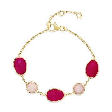 18ct Yellow Gold Vermeil Pink Opal & Pink Fuchsia Bracelet
