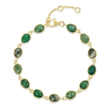 18ct Yellow Gold Vermeil Beryl Emerald, Green Aventurine, Moss Agate & Green Onyx Bracelet