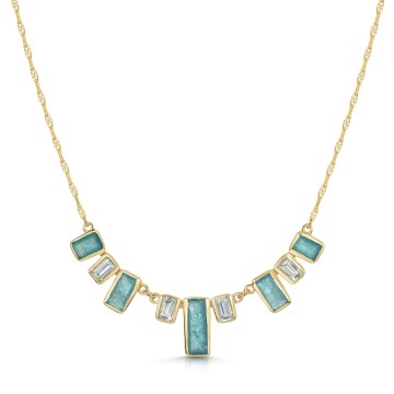 18ct Yellow Gold Vermeil Blue Topaz & Green White Jade Necklet