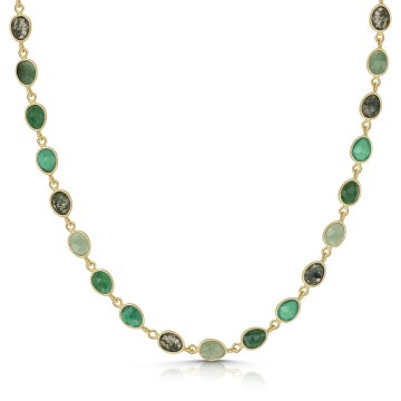18ct Yellow Gold Vermiel Beryl Emerald, Green Aventurine, Moss Agate & Green Onyx Necklet