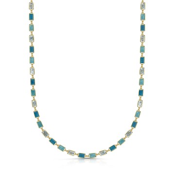 18ct Yellow Gold Vermeil Blue Topaz, Blue Black Jade & Green White Jade Necklet