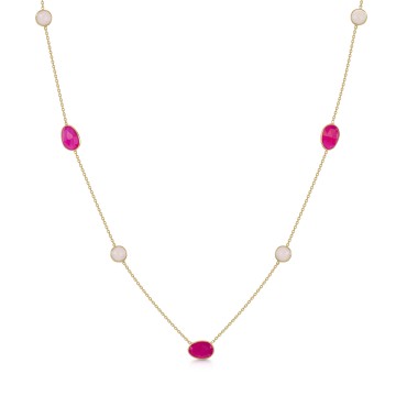18ct Yellow Gold Vermeil Pink Fuchsia & Opal 24" Necklet