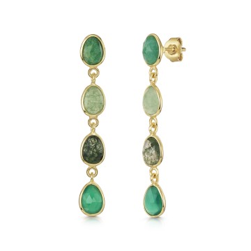 18ct Yellow Gold Vermeil Green Stone Drop Earrings