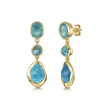 18ct Yellow Gold Vermeil Jade & Turquoise Drop Earrings